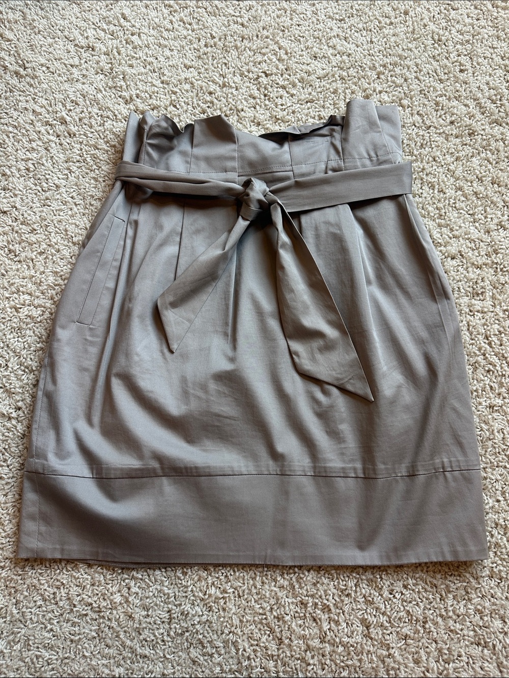 BCBG Maxazria High-Waist Taupe Paperbag Skirt with Tie Belt